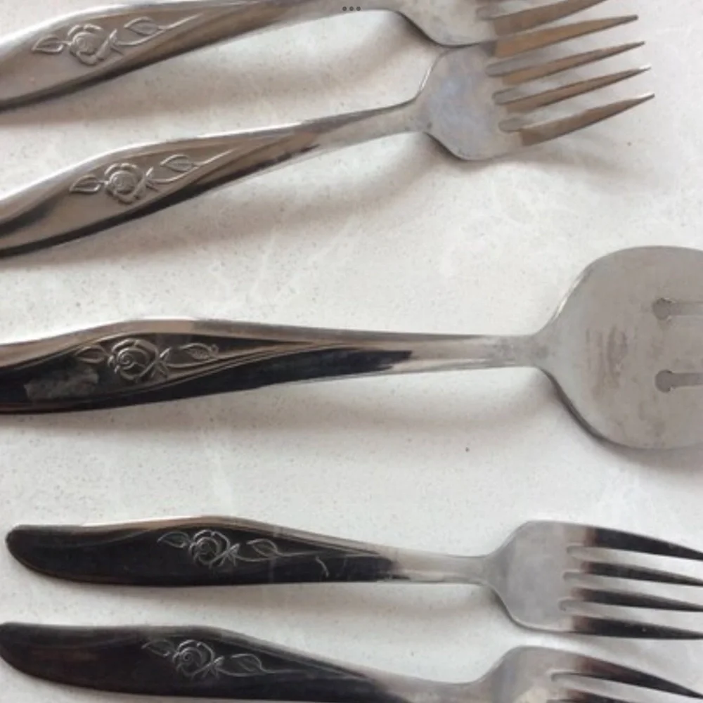 Vintage Utica Cameo Rose Fork Set 8 Salad Forks and 1 Serving Fork 9 Piece Steel